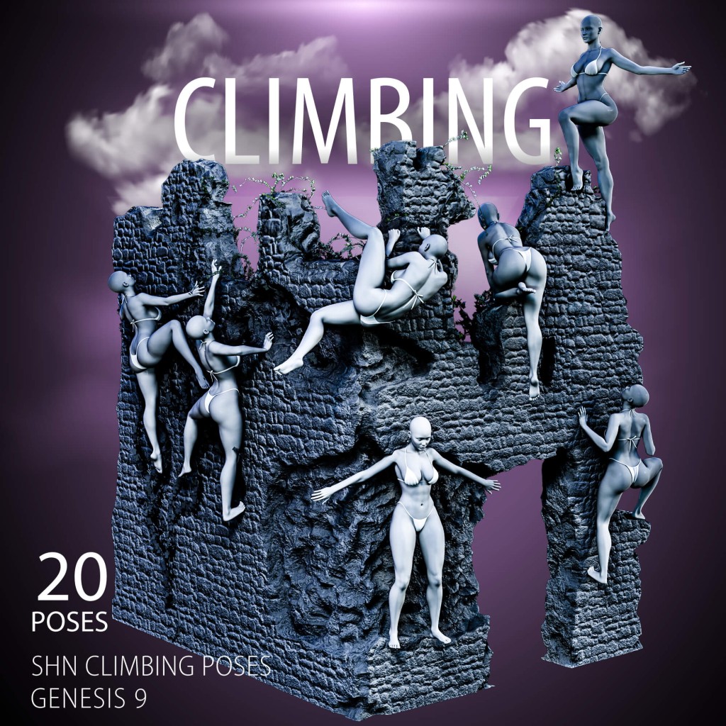 SHN Climbing Poses for Genesis 9 Male and Female