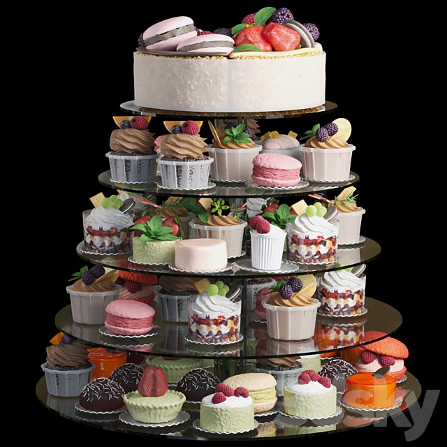 Wedding set of desserts. Confectionery shop