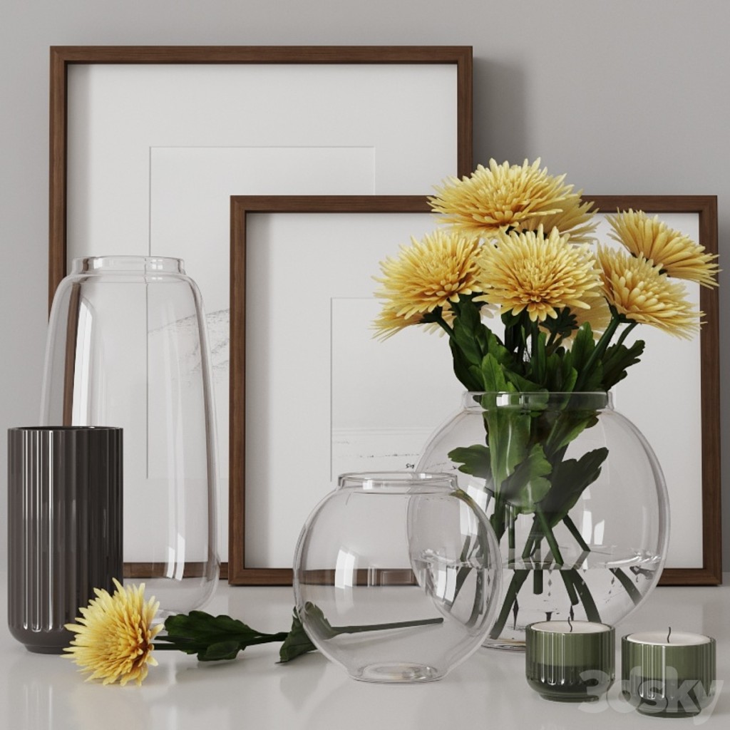 decorative set with yellow chrysanthemums 05