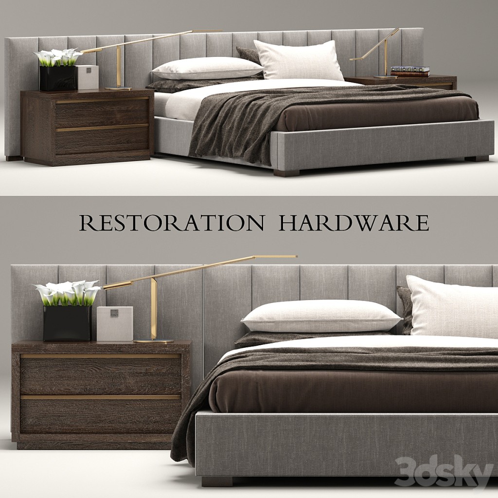 RH Modern custom vertical channel extended headboard bed