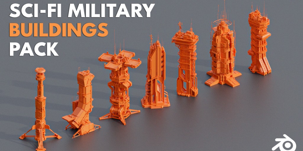 Sci-Fi Futuristic Military Buildings Pack Blender
