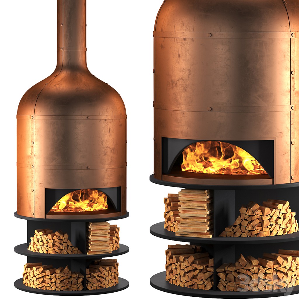 Copper oven fireplace for pizza and barbecue