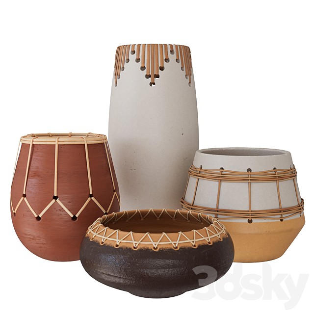 Set of four decorative clay pots