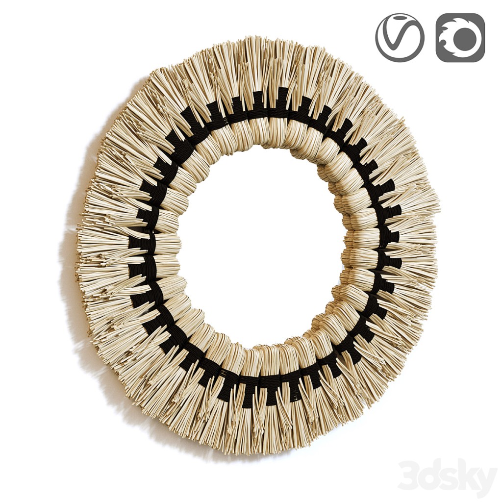Akila vegetable fiber fringed round mirror