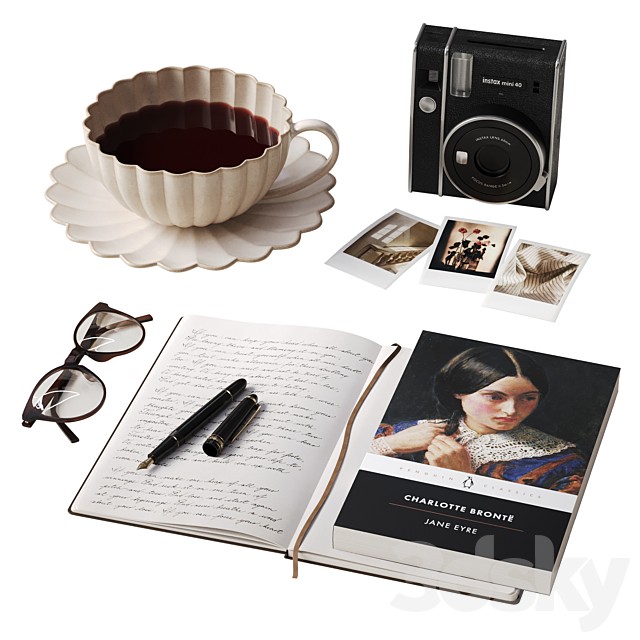 Vintage Teacup and Polaroid Camera with Book Set