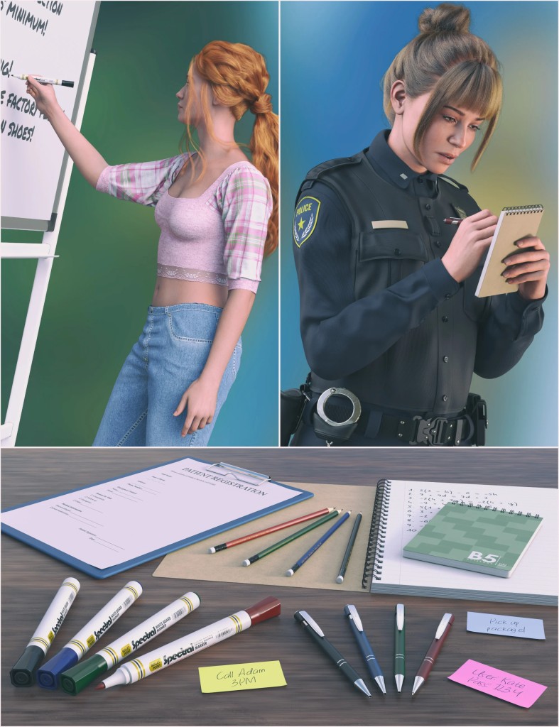 Writing Stuff Down – Props and Poses for Genesis 9 and 8 Female