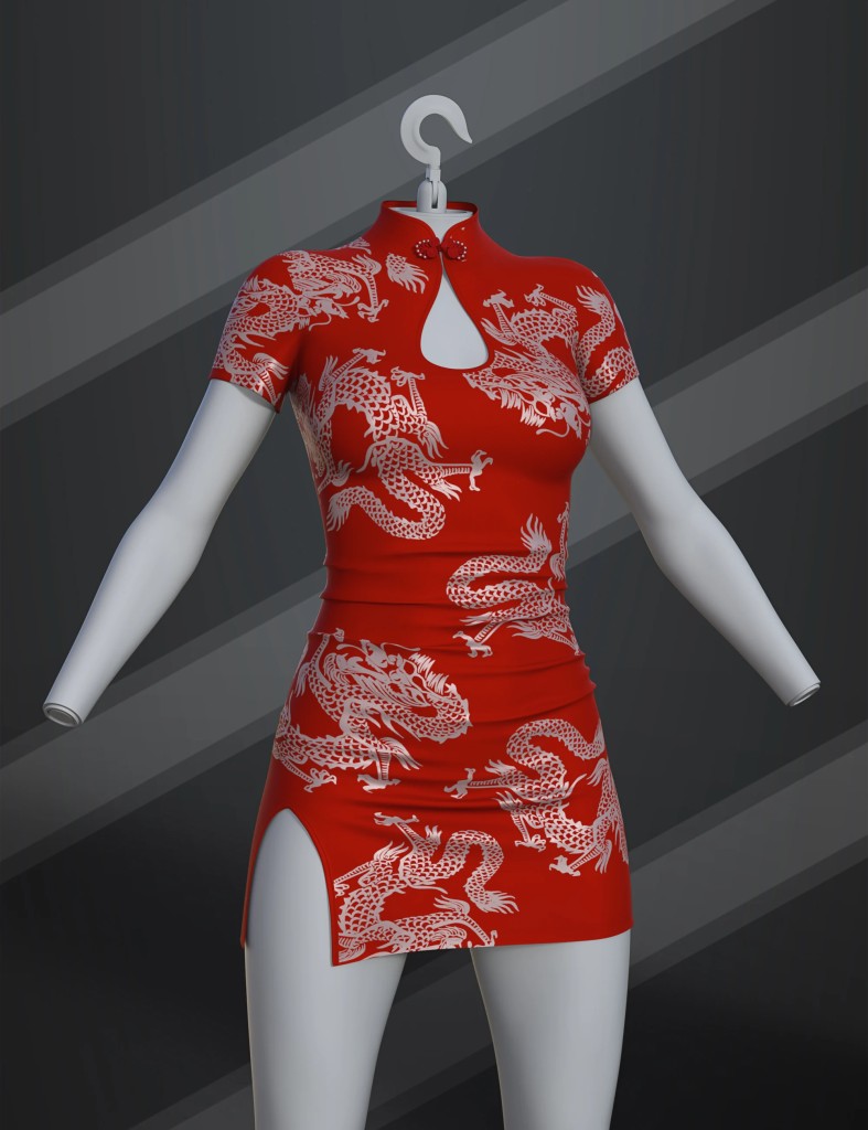 dForce SU Cheongsam Dress for Genesis 9, 8.1, and 8 Female