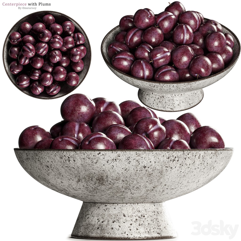 Shinola Centerpiece Bowl with Purple Plums Decoration