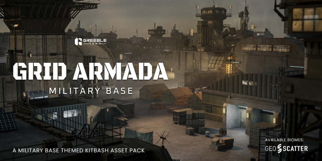 Grid Armada Military Base – Military Structures Kitbash Greeble Assets