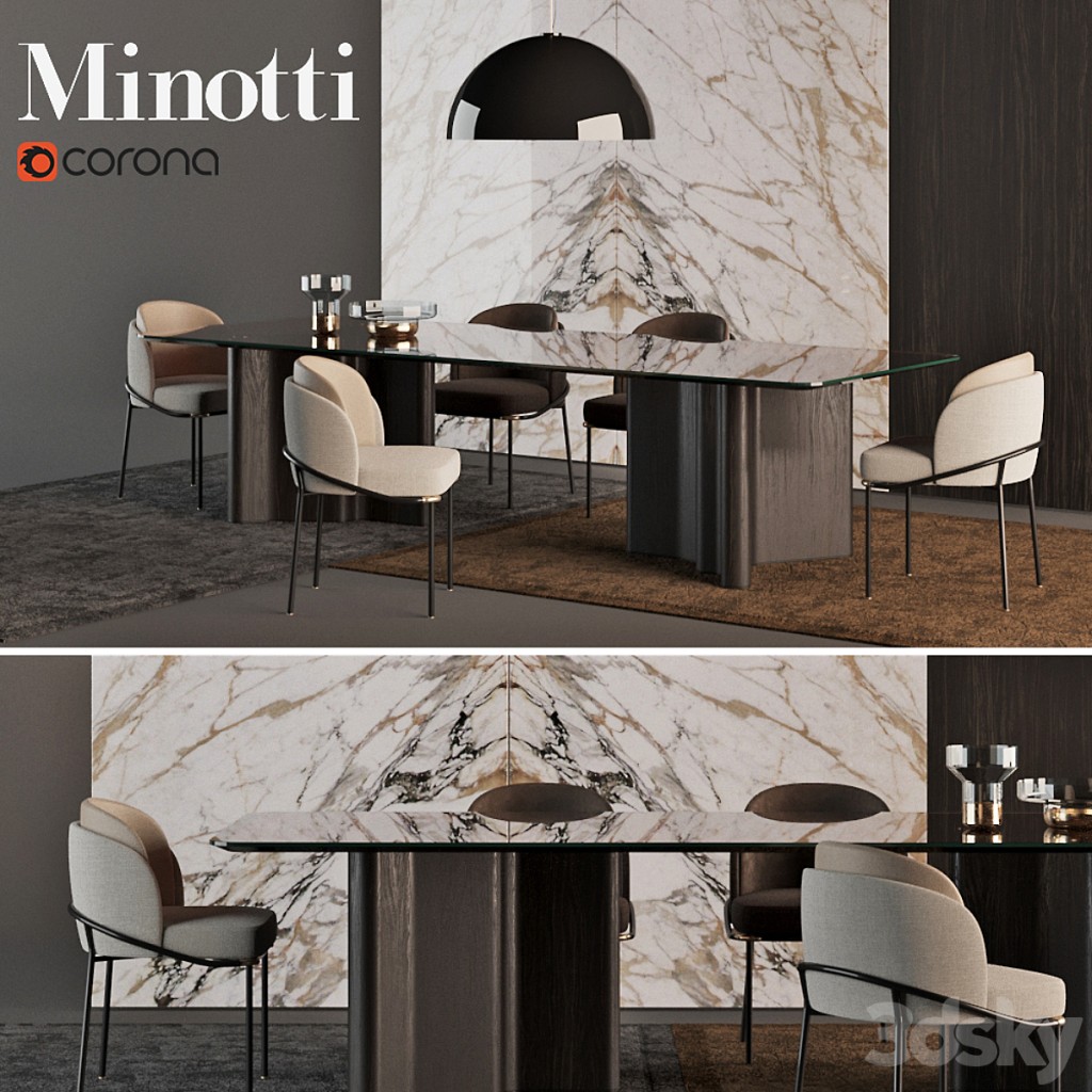 MINOTTI Chair "Fil Noir dinning" + Table "Luo dinning"