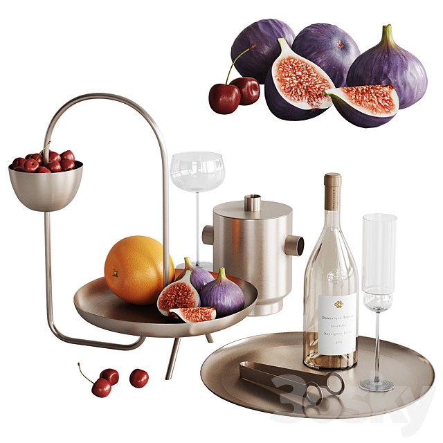 Minimalistic dishes decor set with fruit