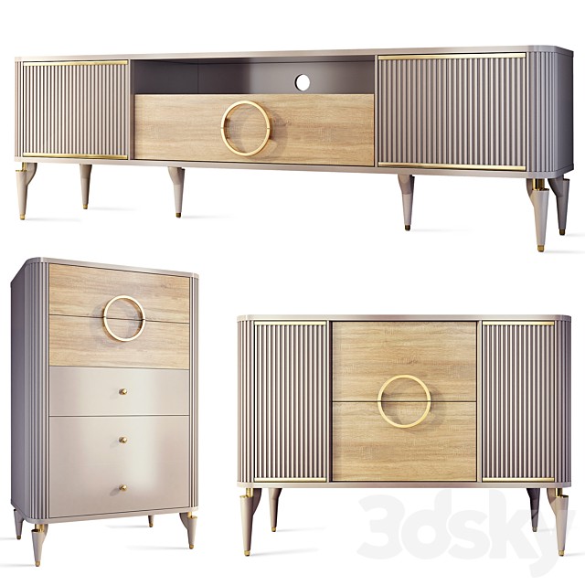 Chest of drawers and TV stand Art Deco Sanvito. Nightstand, sideboard Bellona