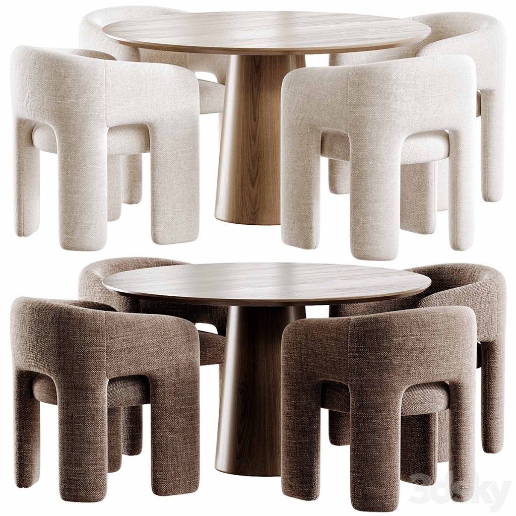 Round Walnut Dining Table Qone and Byron Dining Chair