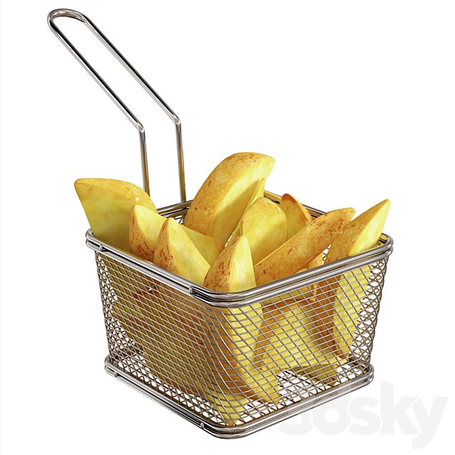 Stainless Steel Small 5 inches Fryer Basket with fried potatos