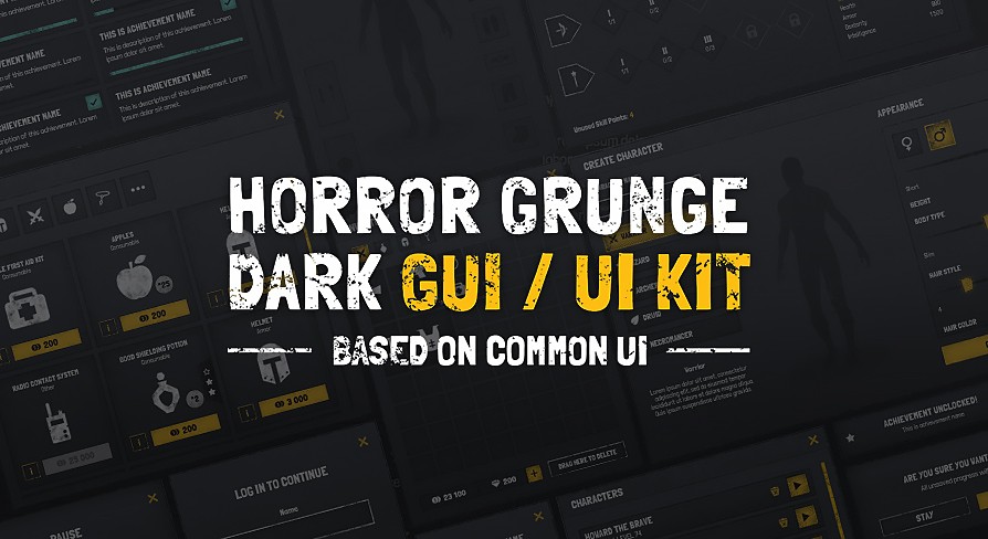 [UE5.0] Grunge / Military / Horror Dark GUI / UI KIT (CommonUI) + psd/ai source files
