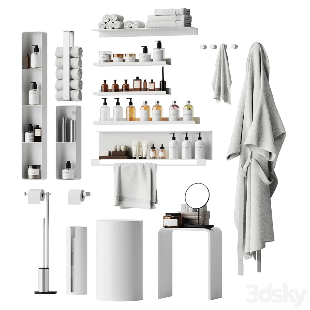 Bathroom decor with a set of different cosmetic products