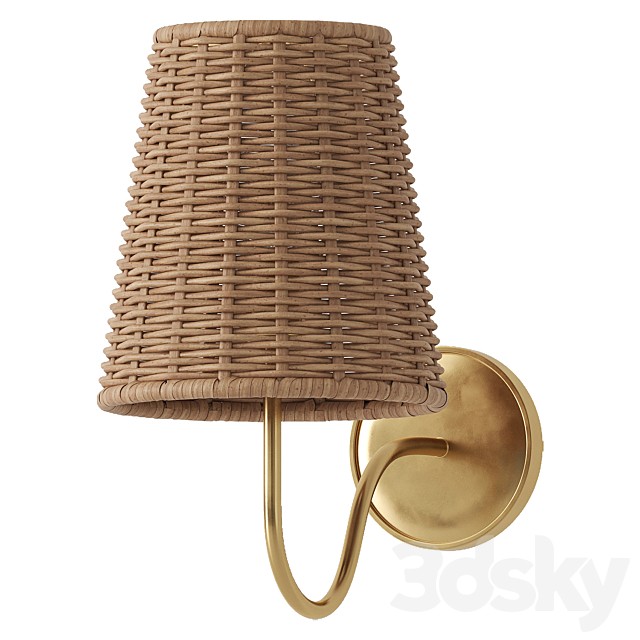 Lyndsie Traditional Natural Wicker Shade Antique Brass Armed Sconce