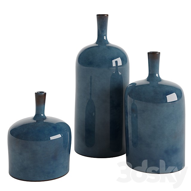 Three Glazed Vases Blue