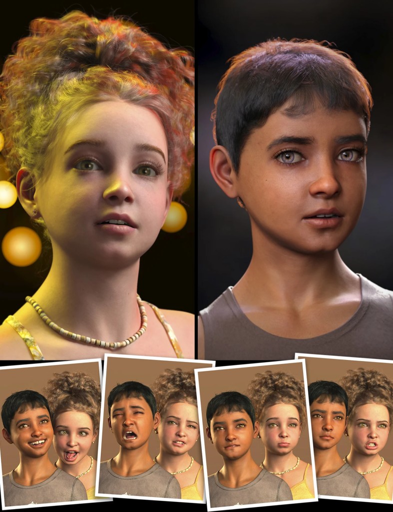 CX Elisa and Elian HD Characters and Expressions Bundle for Genesis 9