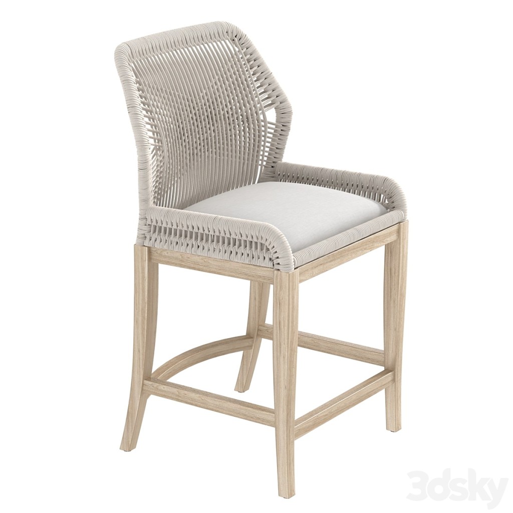 Kathy Kuo Home Lorry Coastal Beach Taupe Woven Rope Performance Mahogany Counter Stool