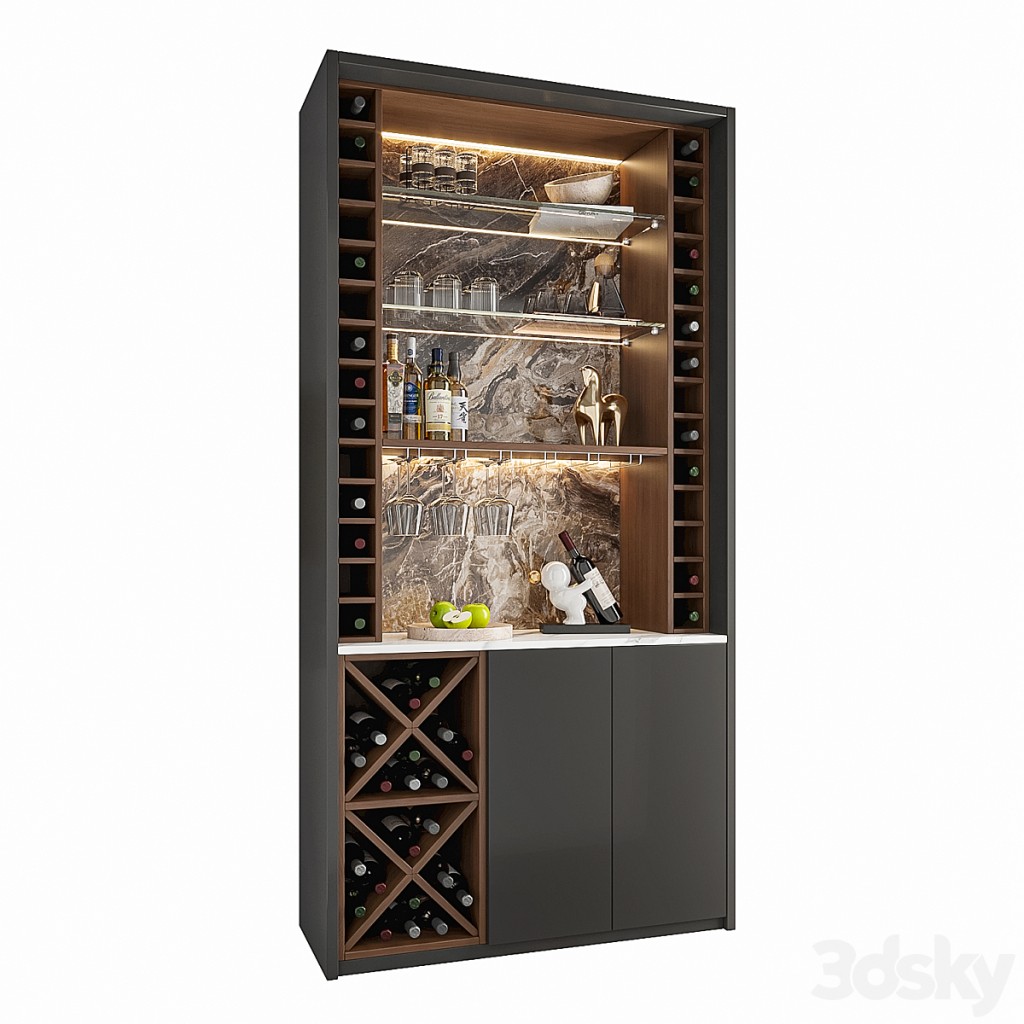 Wine Cabinet With Glasses & Decoration 014