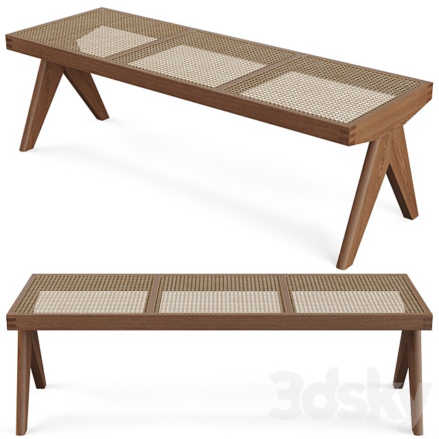 Rattan Bench by Pierre Jeanneret