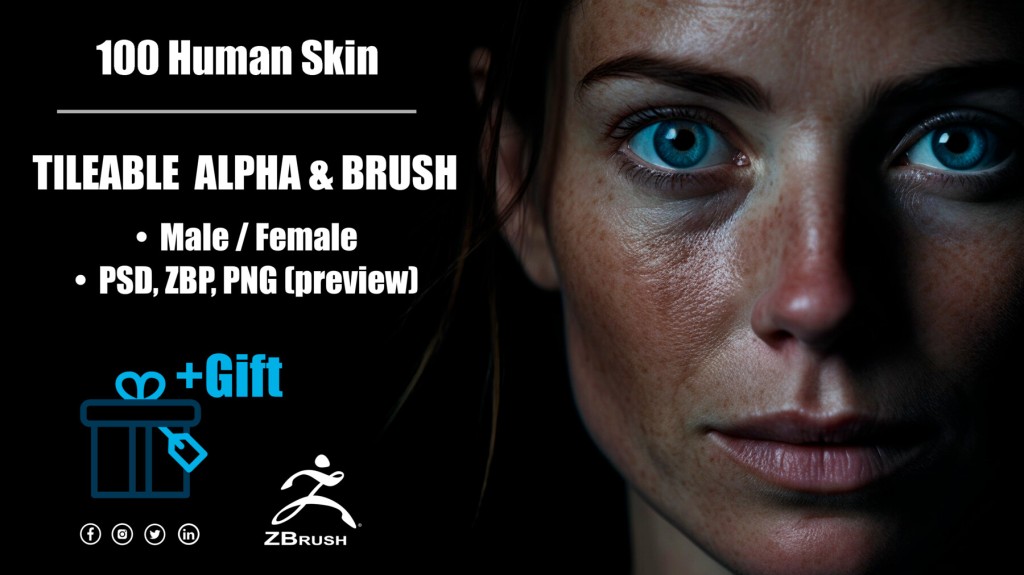 artstation - Human Skin Kit (Tileable Alpha and Brush)