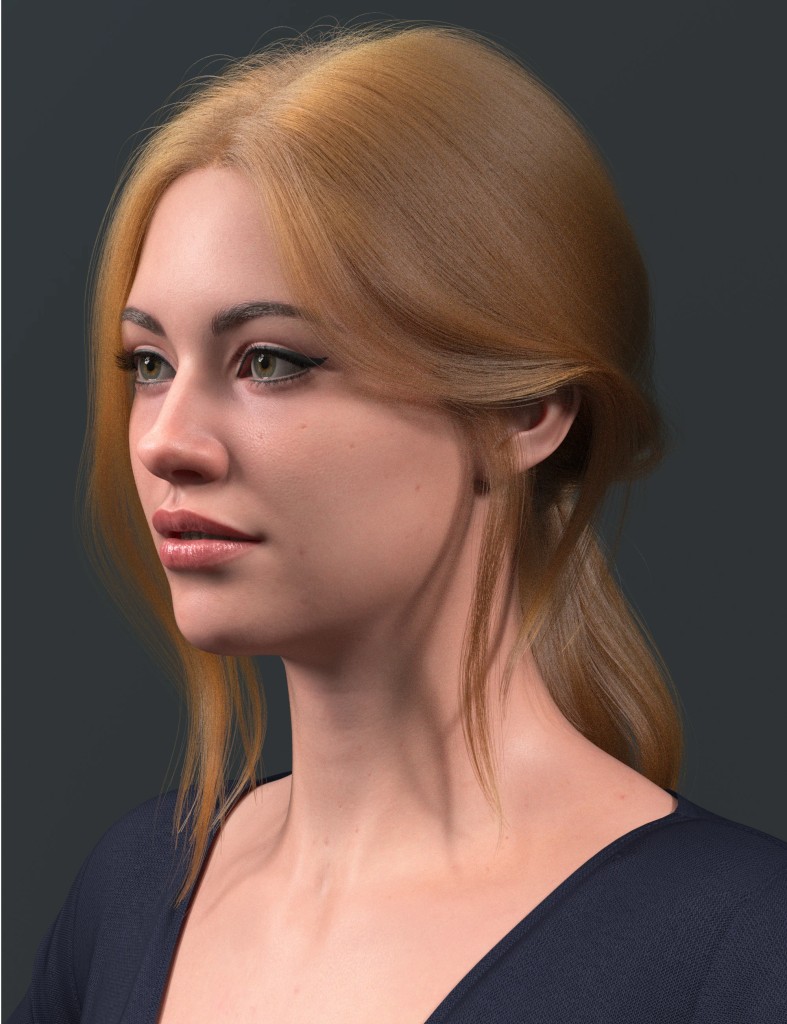 dForce Strand-Based Romantic Middle Parting Ponytail Hair for Genesis 9