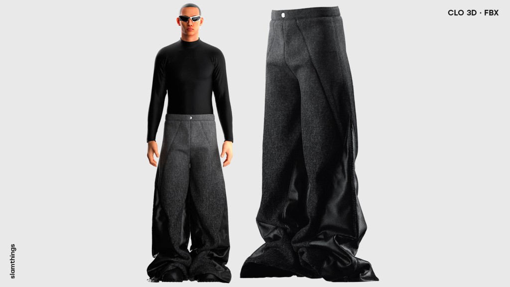 Streetwear Denim Leather Oversize Pants #035 - Clo 3D / Marvelous Designer + FBX / DIGITAL FASHION / HYPEBEAST / FUTURE FASHION - PERSONAL