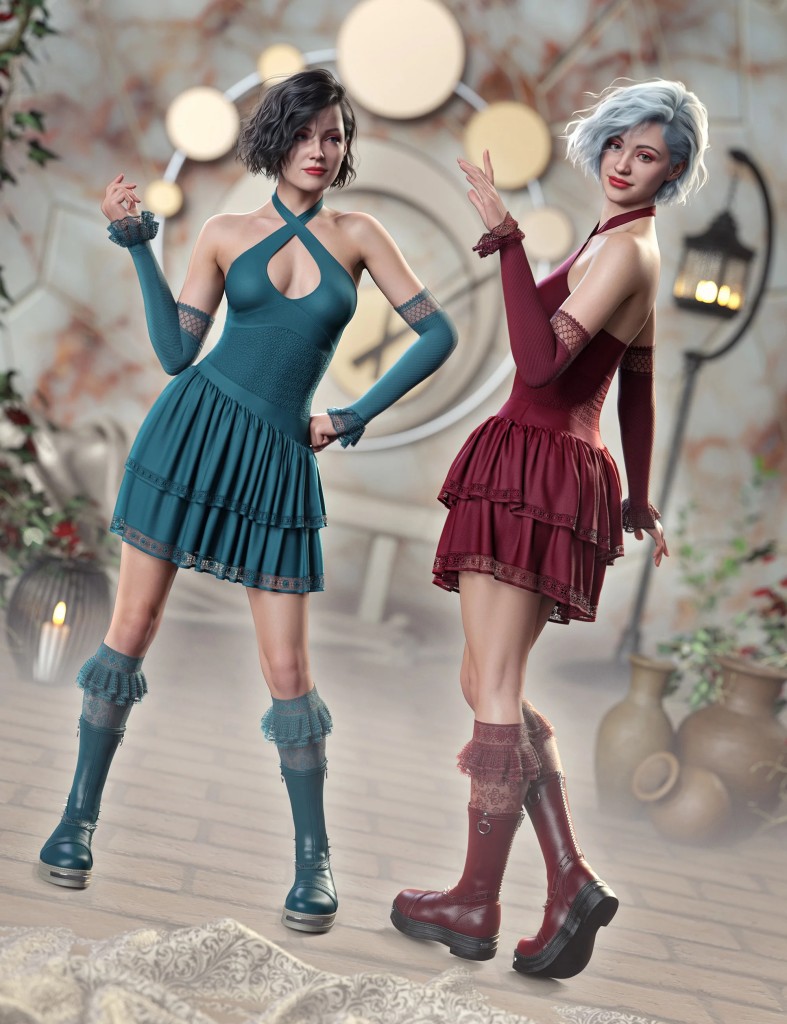 dForce DC Ruffled Dress Set for Genesis 9