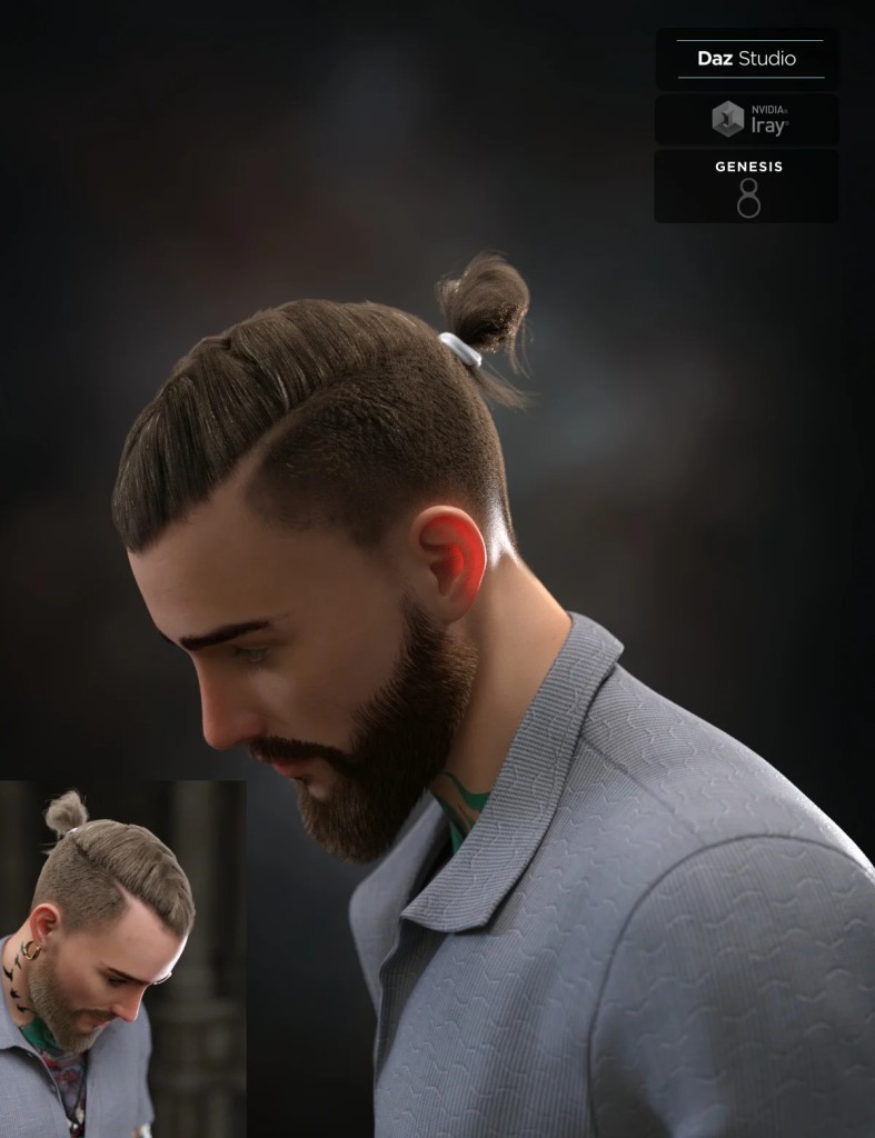 Koryan Top Braid Hair and Beard Set for Genesis 8 Males