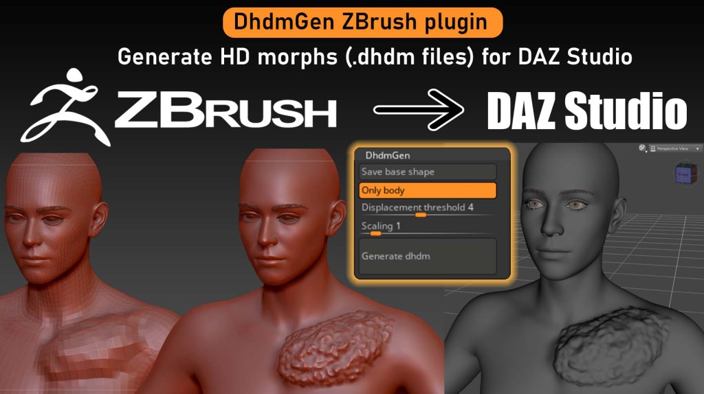 DhdmGen: ZBrush plugin to author HD morphs (.dhdm files) for DAZ Studio