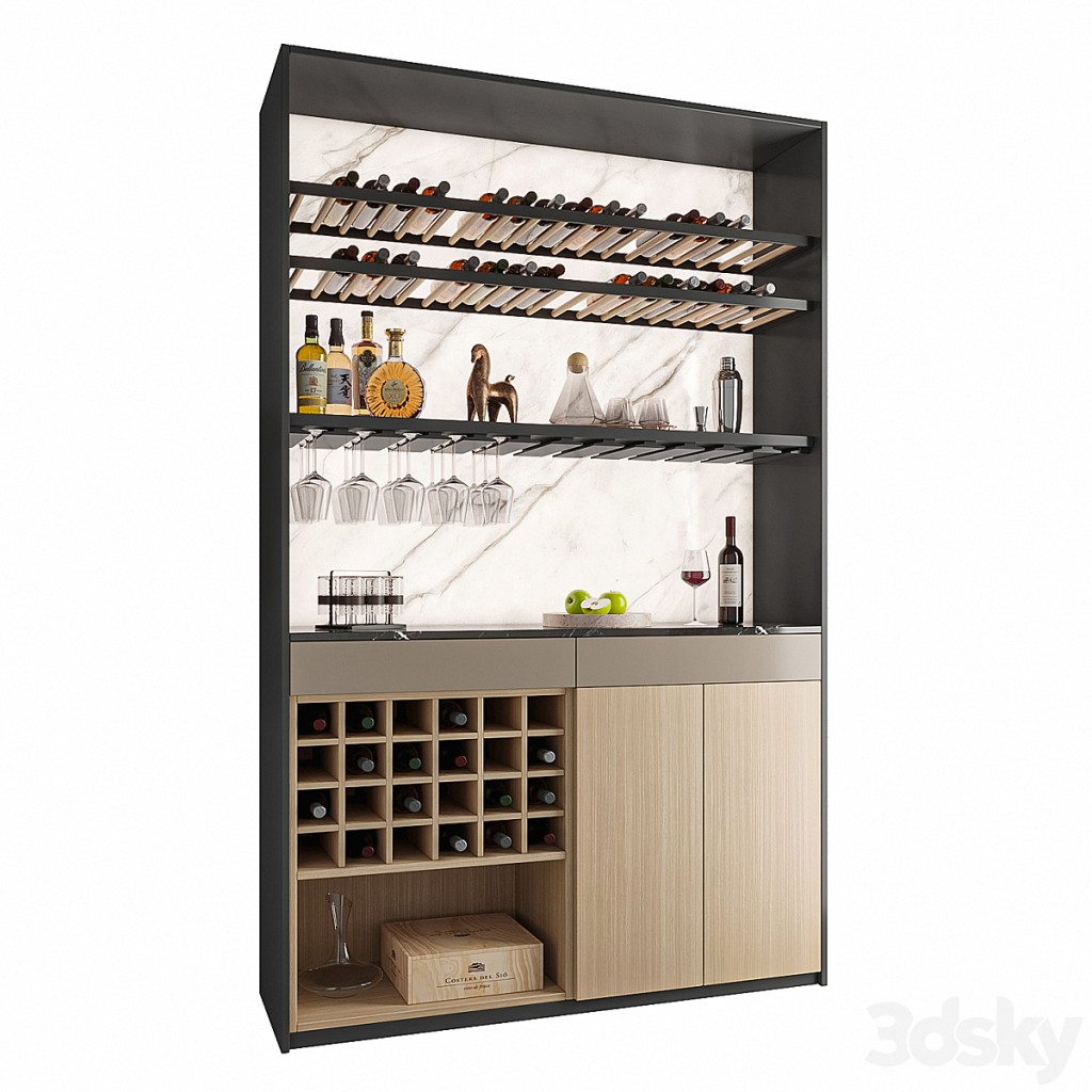 Wine Cabinet With Glasses & Decoration 012