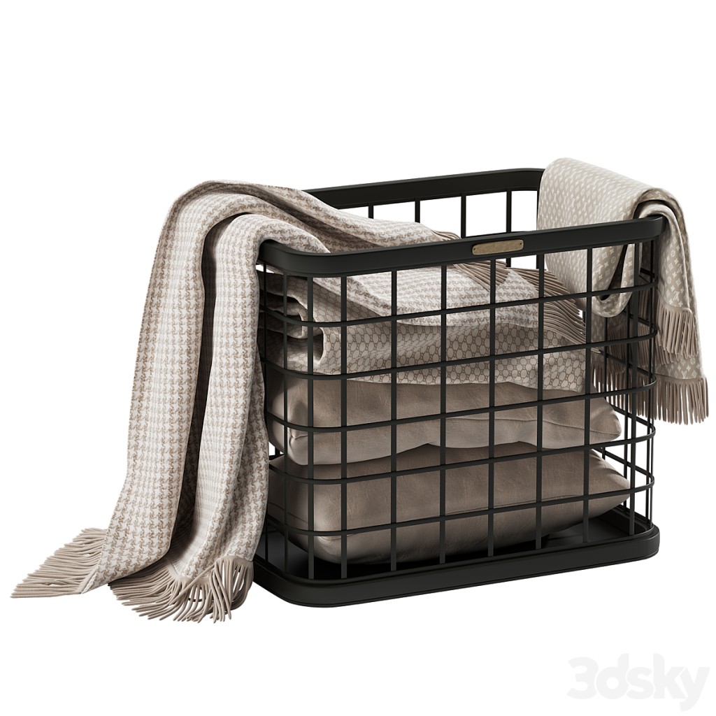 Basket with pillows and blankets 02