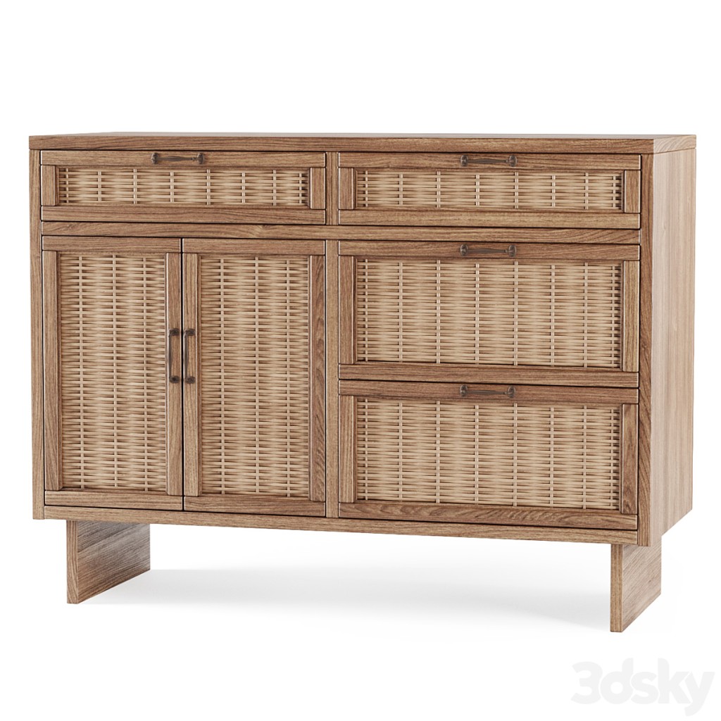 Wooden chest of drawers from rattan