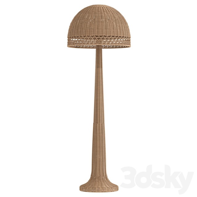 Woven Augusta Mid Century Modern Natural Rattan Column Floor Lamp