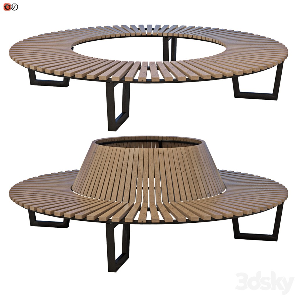 Park bench under a tree round set 02