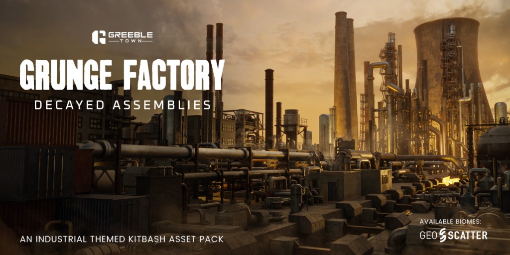 Grunge Factory Decayed Assemblies – Industrial Kitbash Greeble Assets