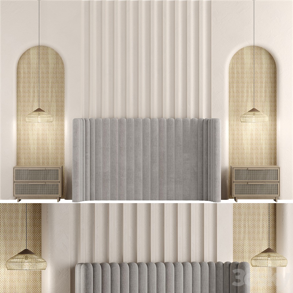 Headboard decor composition Wabi sabi with rattan braids
