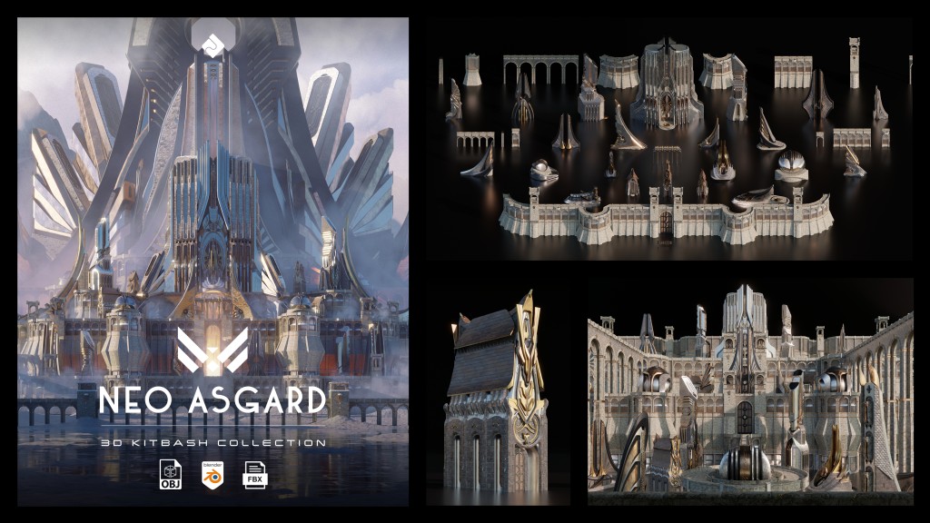 Neo Asgard - Nordic Fantasy Style Buildings Kitbash Pack
