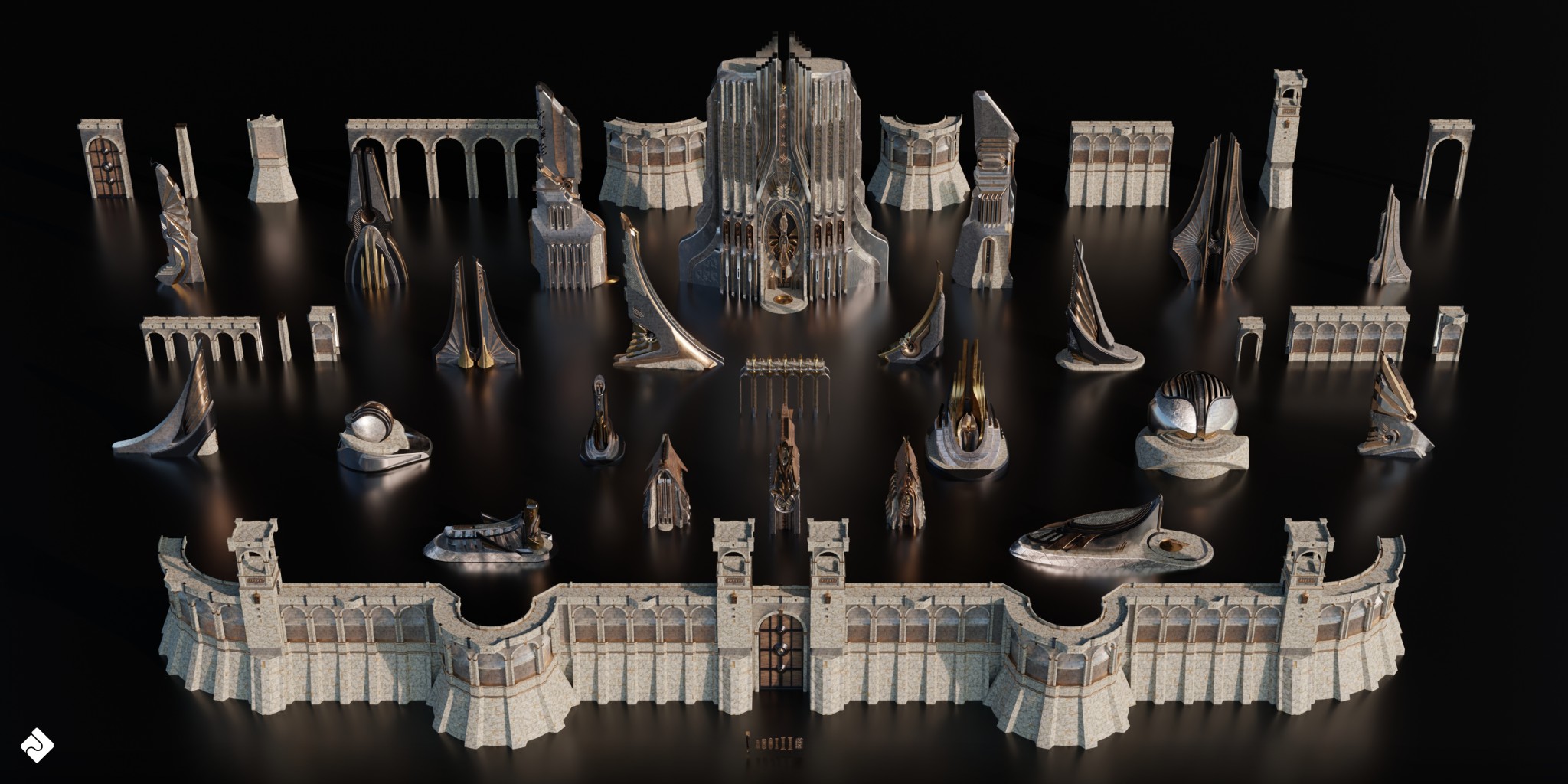Neo Asgard - Nordic Fantasy Style Buildings Kitbash Pack