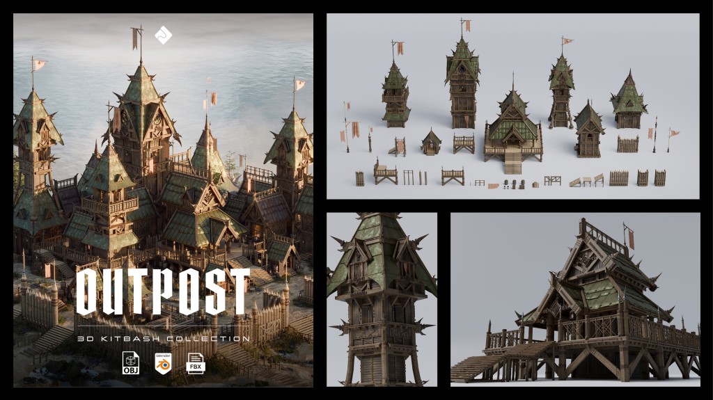 Outpost – Medieval Military Buildings 3D Kitbash Pack