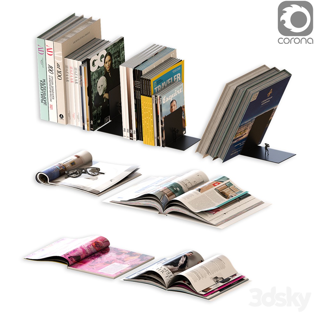 Set of magazines and books