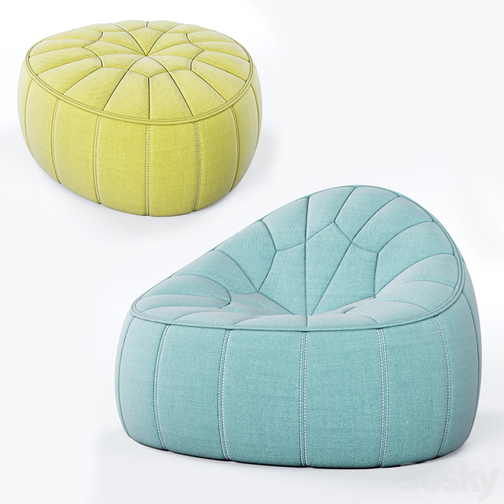 Ligne Roset Ottoman and Footstool
