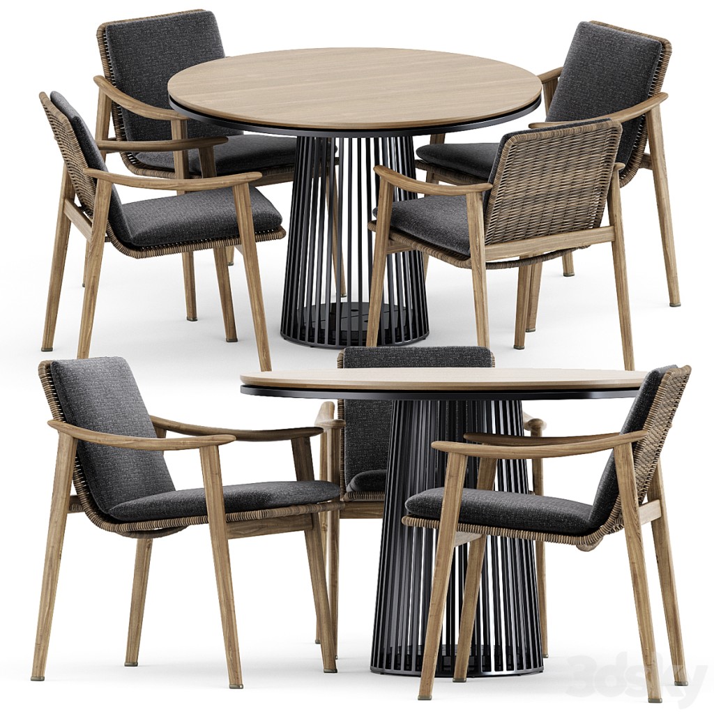 Fynn Outdoor chair by Minotti and Grid table by solpuri
