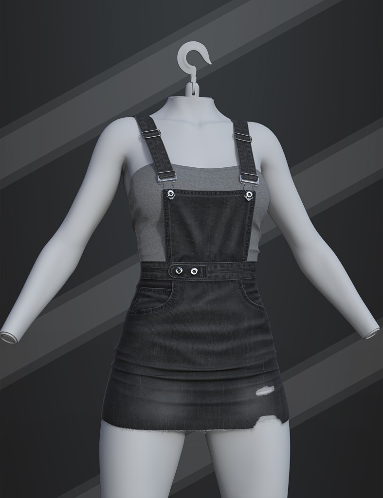 dForce SU Denim Suspender Skirt for Genesis 9, 8.1, and 8 Female