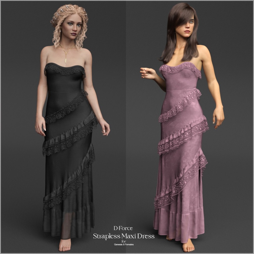 D-Force Strapless MaxiDress for Genesis 8 Females