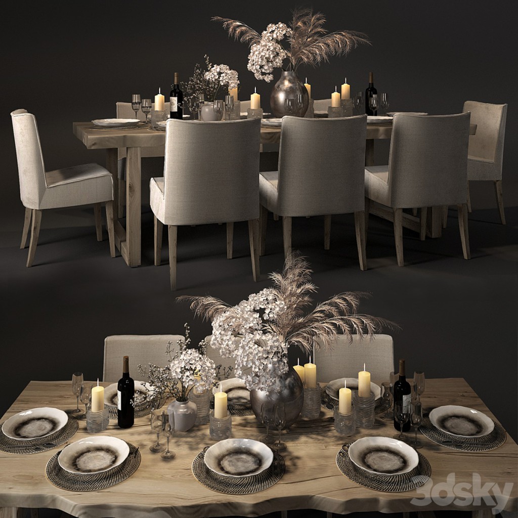 Table with slabs with Pottery Barn chairs and Crate and Barrel