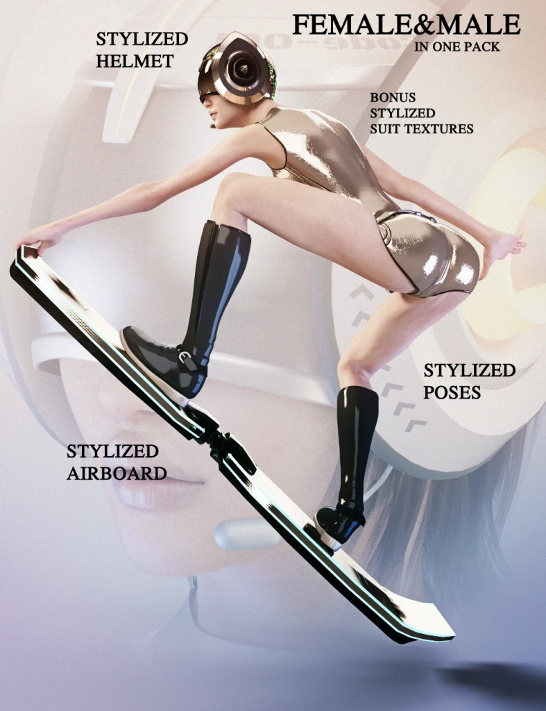 Stylized Helmet, Airboard and Poses with Bonus Suit Textures