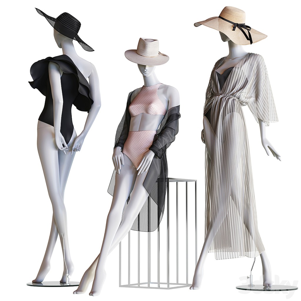 Set of female beachwear on mannequins